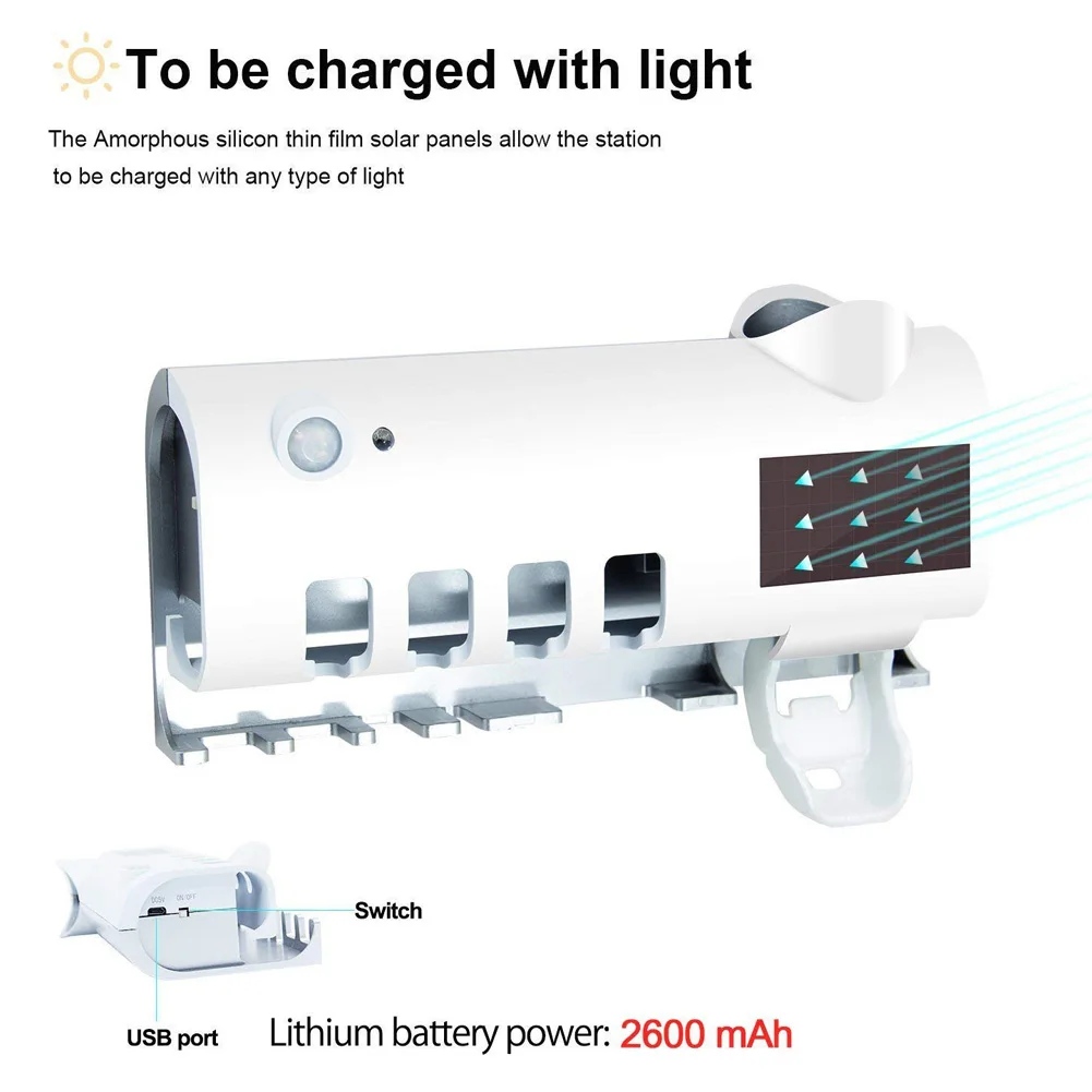 Солнечный Мощность уфл дезинфицирование настенная подставка для зубных щеток