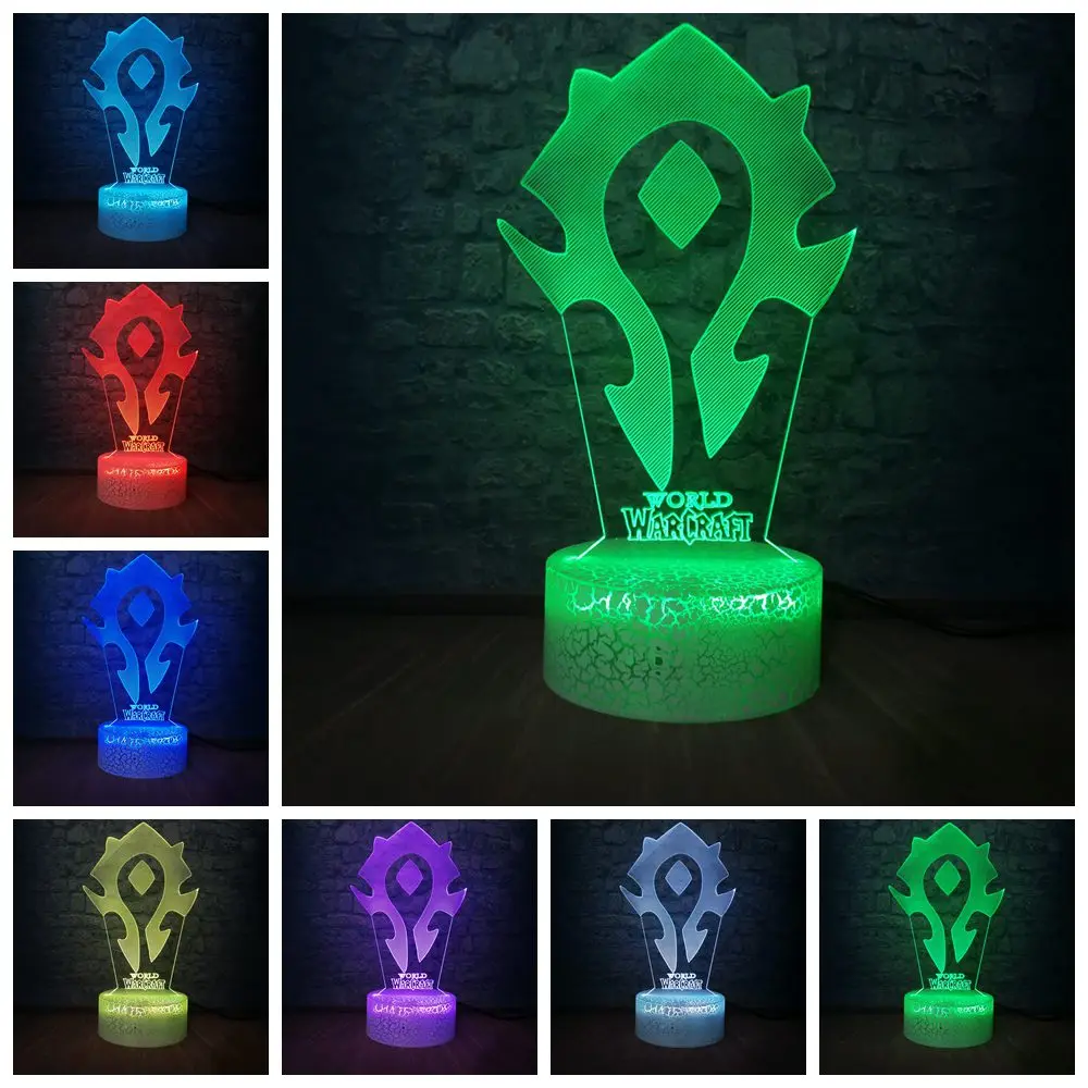 crack base wow Новинка, 3D лампа, игра WOW World of Warcraft, племенные знаки, 7 цветов, сменный Настольный светодиодный светильник, детский праздничный подарок, игрушка - Испускаемый цвет: crack base wow