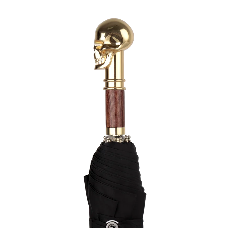 Comprare Degli Uomini Di Lusso Ombrello Donne Pioggia Ebano Maniglia Dorata Skull Antivento Mini Nero Di Affari Di Cerimonia Nuziale Parasol Parapluie Leggero E6