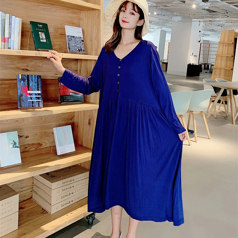 Осенне-зимняя ночная рубашка с длинными рукавами Свободная Домашняя одежда