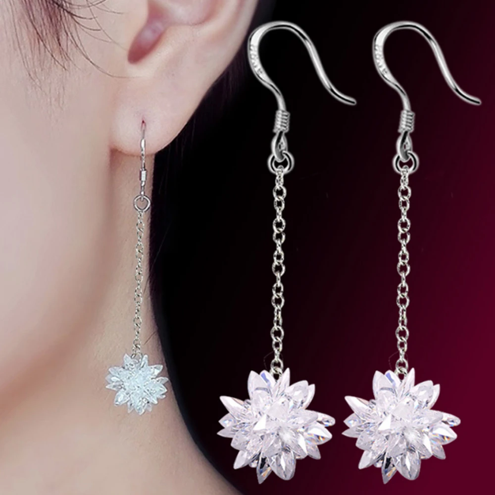 

925 Stamp Sterling Silve Jewelry Long Paragraph High - Grade Small Floral Ornaments Accessories Women Exaggerated Sweet Earrings