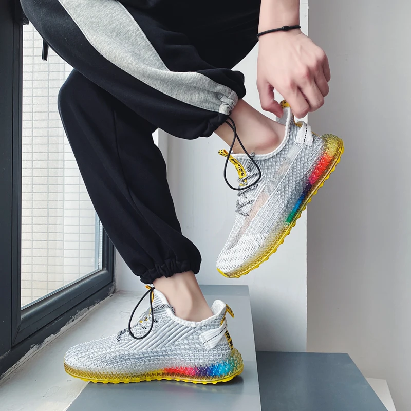 

Summer Men's Korean Fashion Outdoor Casual Sports Shoes Mesh Breathable Mix Color Matching Versatile Light Running Sneakers