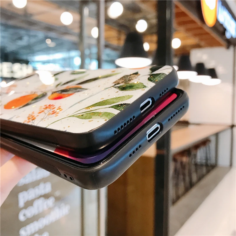 New Painted Gold Foil Silicon Case For iPhone 14 13 12 11 Pro Xs Max SE XR X 6 6s 7 8 Plus Glitter Fruit Orange Soft Cases Cover