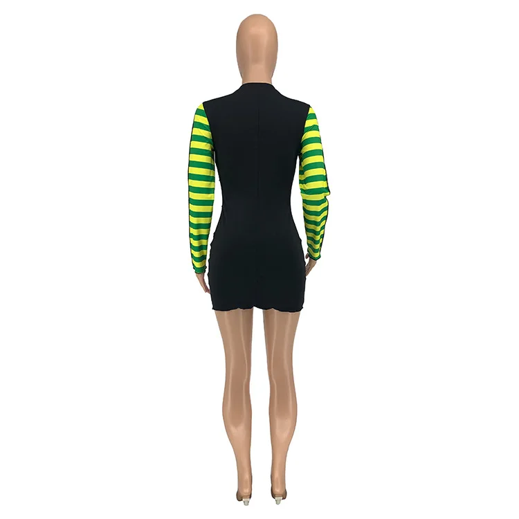 

Vintage Dress for Women Sexy Long Sleeve Bodycon Striped Print Dresses Patchwork Mini Dress Streetwear Wholesale Dropshipping
