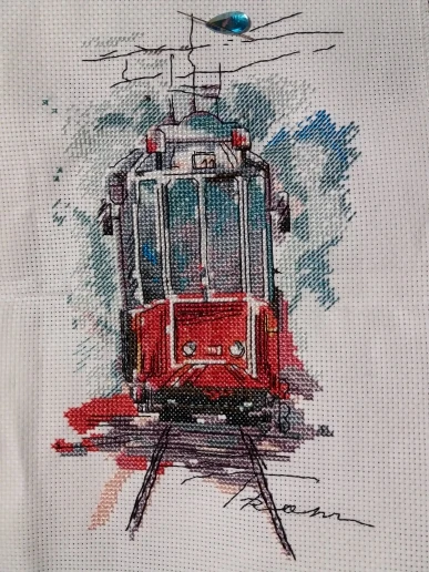 Городской трамвайный Морской Маяк вышивка крестом посылка с героями