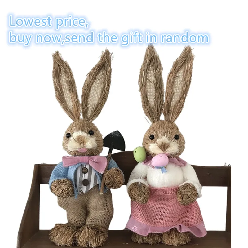 

33cm Cute Pink Buny Straw Pastoral Easter Decoration,Home Decor Rabbit,Shop Craft,Shop Window Oranment,Balcony,Christmas Gifts