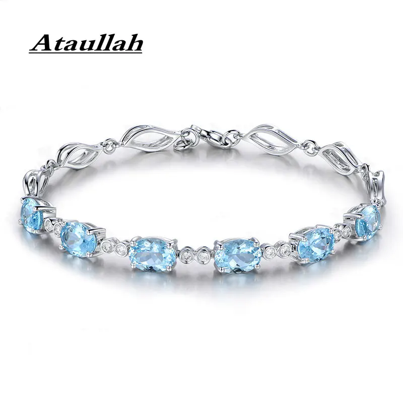 Ataullah Роскошные браслеты из серебра 925 пробы для женщин с голубым сапфиром