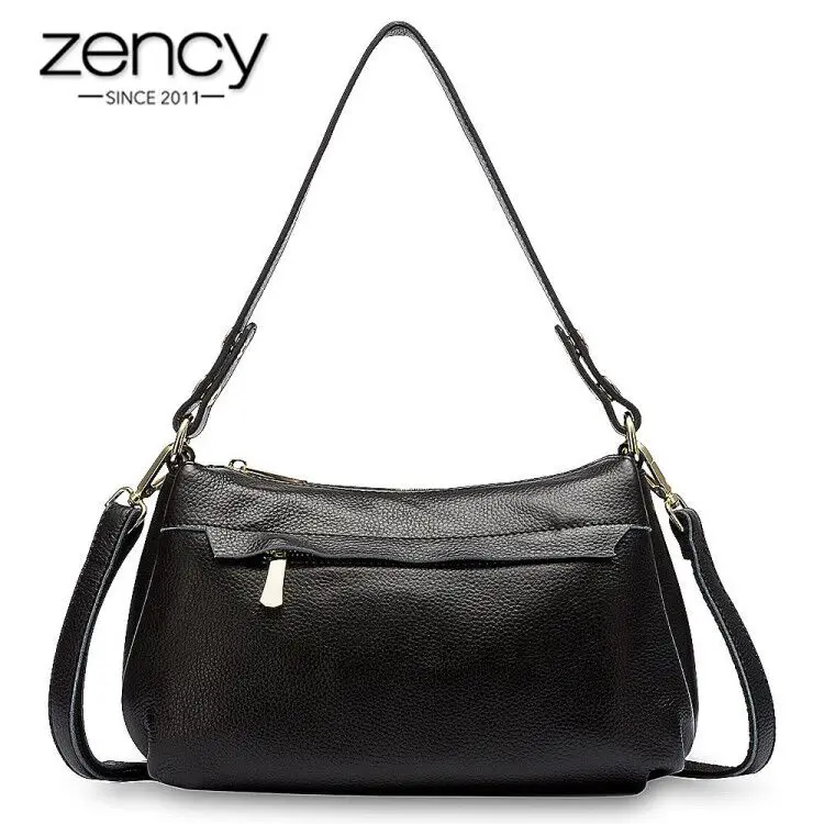 

Zency More Pockets Women Shoulder Bag 100% Genuine Leather Luxury White Handbag Elegant Lady Tote Crossbody Purse