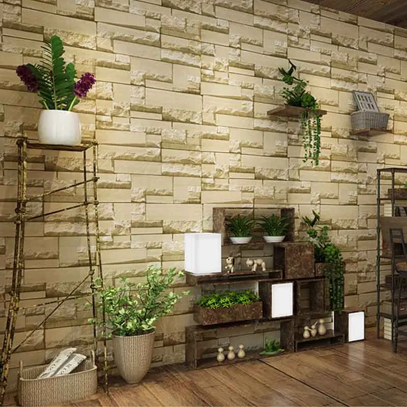 3d Ретро кирпичная кладка Нетканая настенная Бумага отель Костюмы магазин Кофе