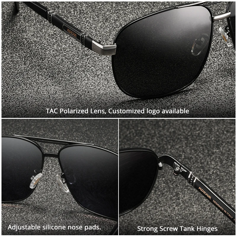 Мужские солнцезащитные очки KDEAM квадратные поляризационные из алюминия и магния