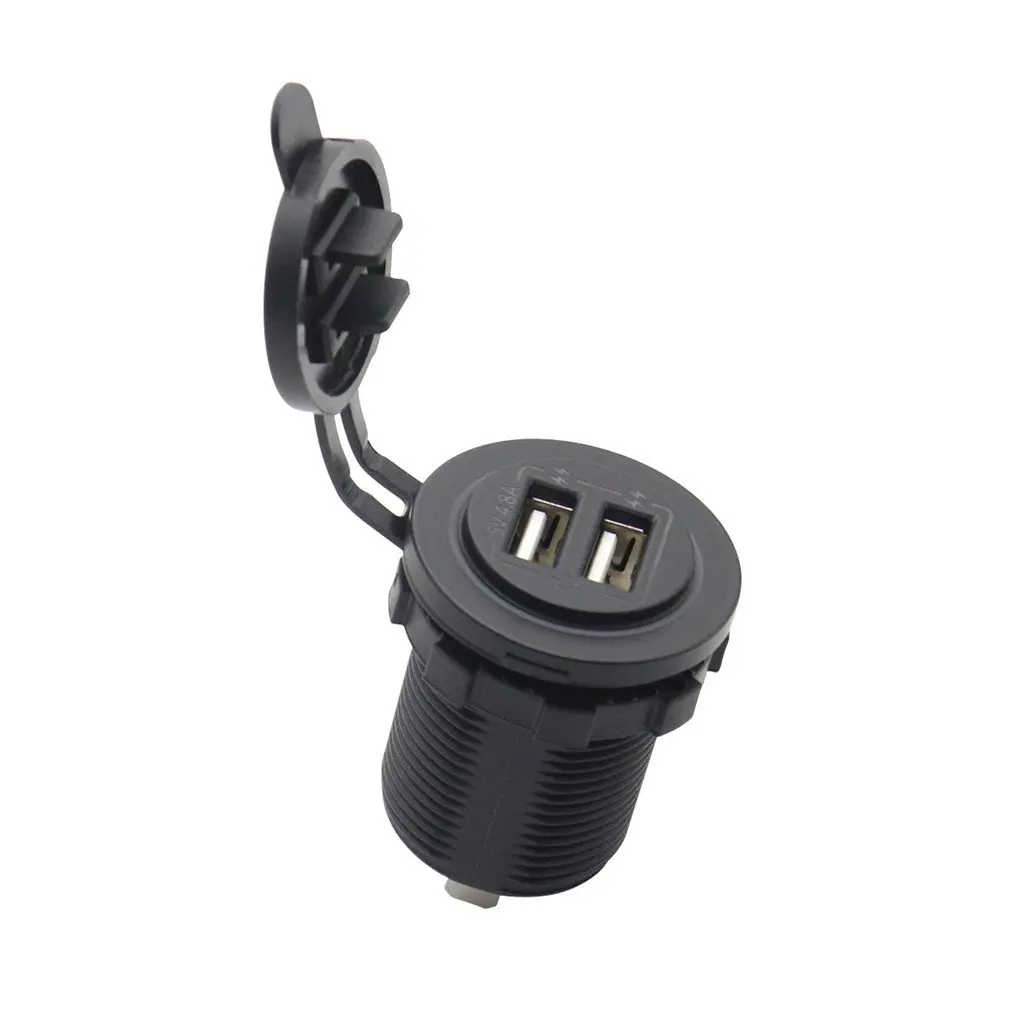 

AS234L Engraving Dual Port Input USB Car Charger Socket 4.8A 5V With Blue Light Touch Button Switch For Car