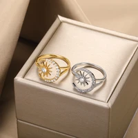 2022 new woman fashion jewelry high quality crystal zircon simple star moon open rings adjustable fashion lady girl ring jewelry