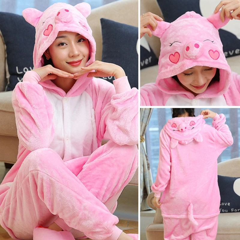 Pig Kigurumi Onesie Adults Cute Animal Unicorn Panda Pajamas Suit Soft Bear Sleepwear Onepiece Winter Jumpsuits Cosplay Homewear