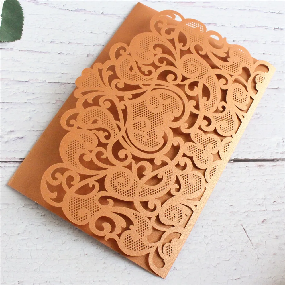 Лазерная резка свадебное приглашение Карманный цветок три сложения