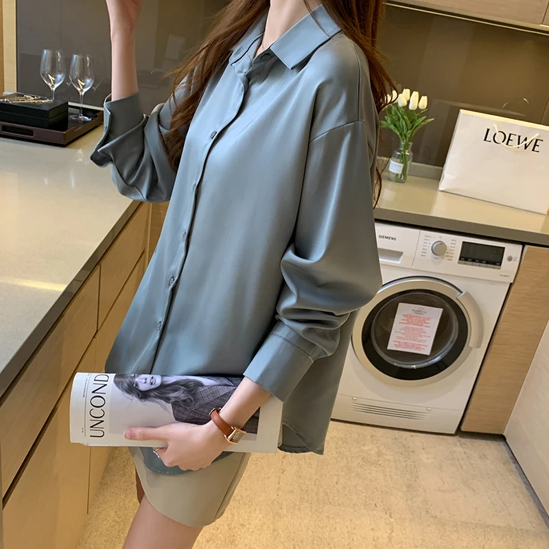 2021 весенние свободные шифоновые рубашки с длинными рукавами на осень женская