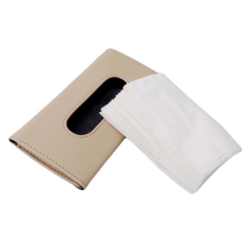 

Portable And Convenient Car Sun Visor Tissue Case BLack And Beige Leather Tissue Case Tissue Napkin Accessories