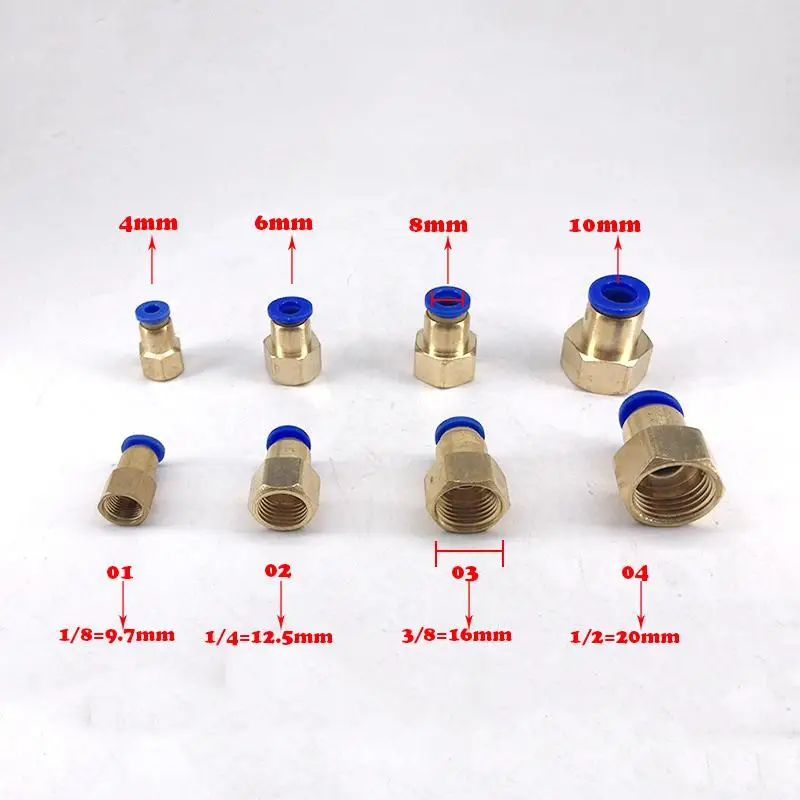 Free shipping Pneumatic element connector PCF internal 4 6 8 10 12MM Thread interface (1/8'' 1/4'' 3/8'' 1/2'') |