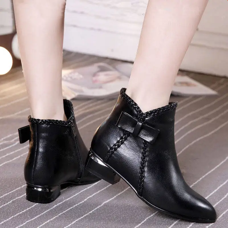 

Fashion Short Boots Women Buckle Decoration Shoes Thick Heel Pointed Winter Warm Ankle Boot Casual Elegant Suede Boot Size 42