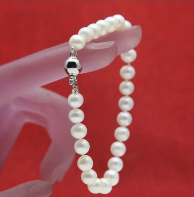 Новинка 7-8 мм натуральный белый пресноводный жемчужный браслет Akoya 7 5 &quotH0 + 01 |