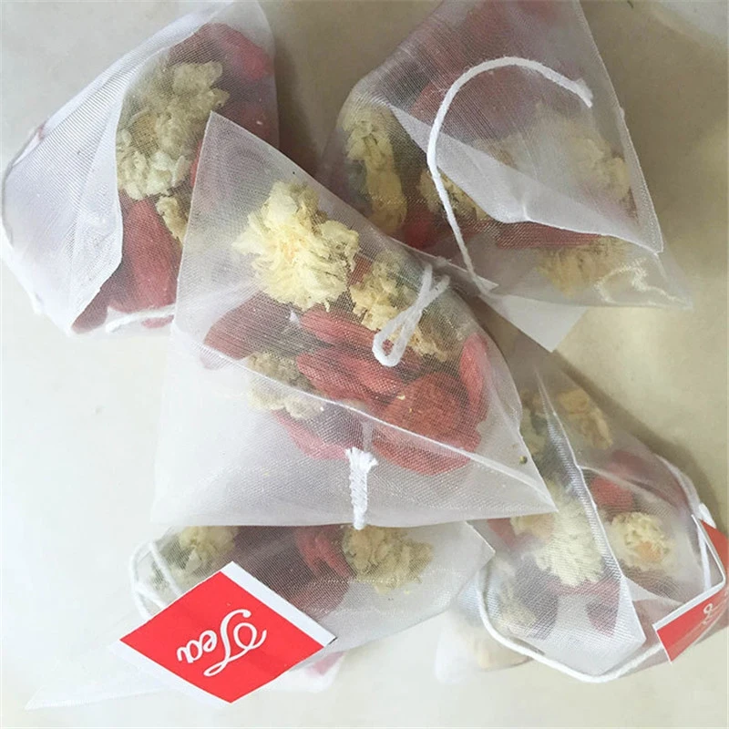 1000Pcs5. 5X7 см Пирамида чайный пакетик фильтр нейлоновый с одной строкой этикетка
