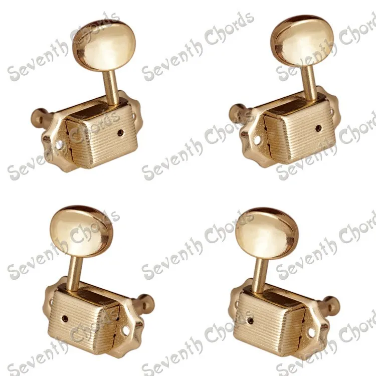 

A Set 2R2L Gold Deluxe Ukulele 4 String Guitar Tuning Peg keys Tuners Machine Head - Small oval Concave Button