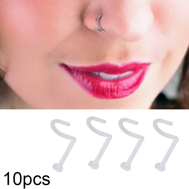 

NEW 10pcs/lot Flexible Acrylic Transparent Nose Open Hoop Earring Body Piercings Invisible Nose Studs Women Men Jewelry