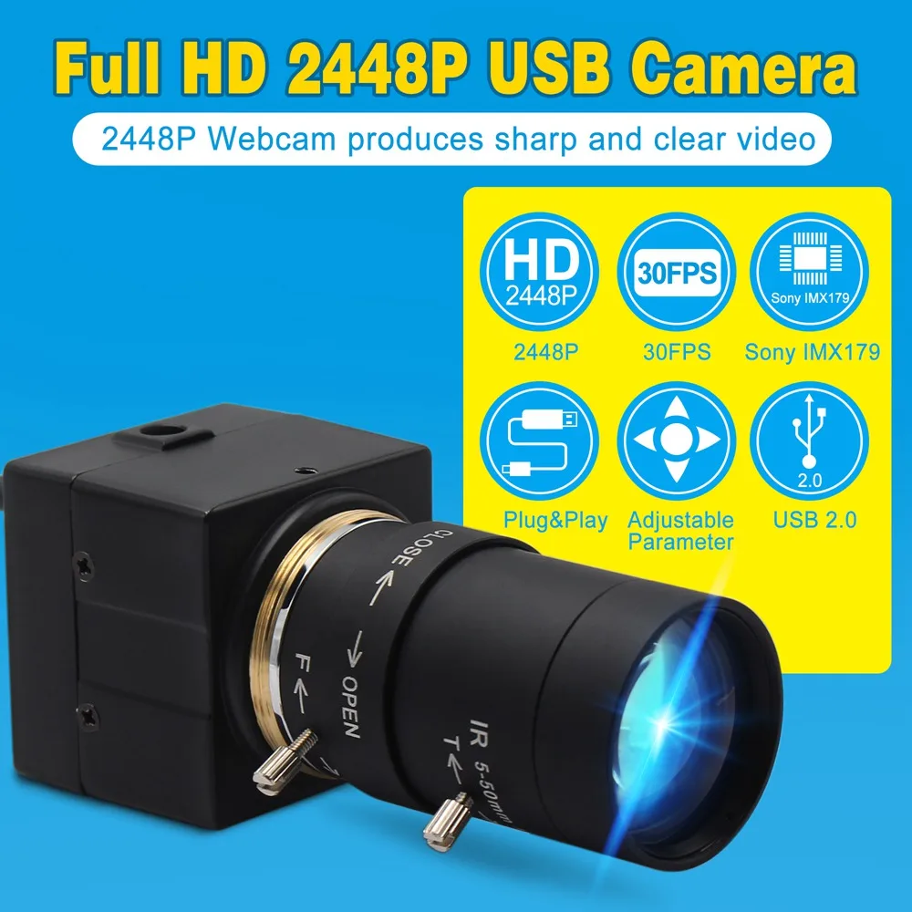 ELP высокой четкости 3264X2448 USB2.0 5 50 мм зум Ручной фокус 8MP камера для HD cctv системы
