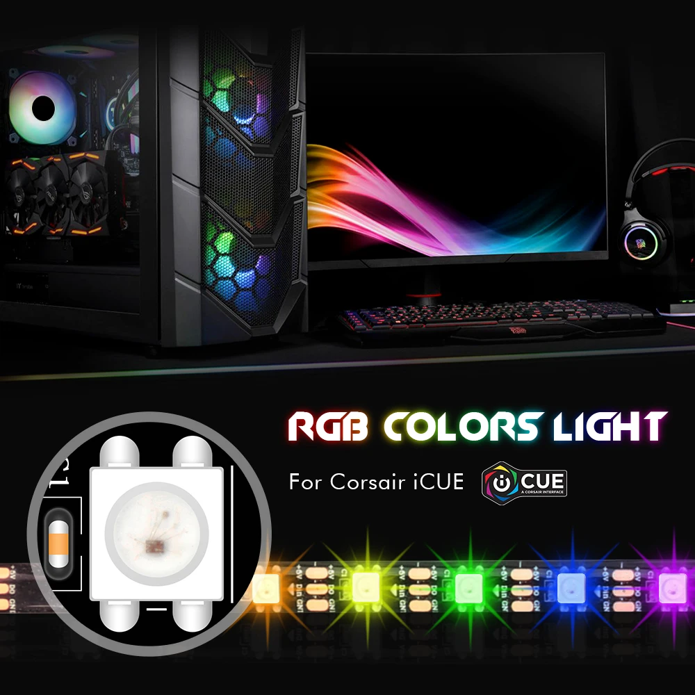 5V WS2812B цифровая светодиодная лента для CORSAIR iCUE, индивидуально Адресуемая RGB Светодиодная лента для ПК, 3 pin 5V добавить коннектор на материнских платах