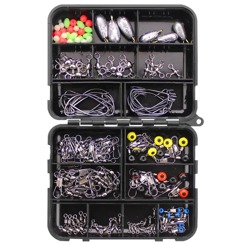 

160pcs/box Fishing Accessories Kit Set With Fishing Tackle Box Including Jig Hooks Fishing Sinker weights fishing Swivels Snaps