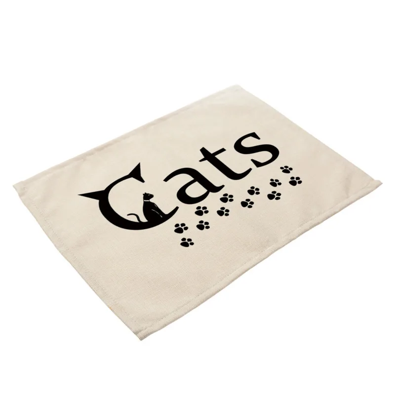 Льняной Настольный коврик с принтом черной кошки для домашнего использования