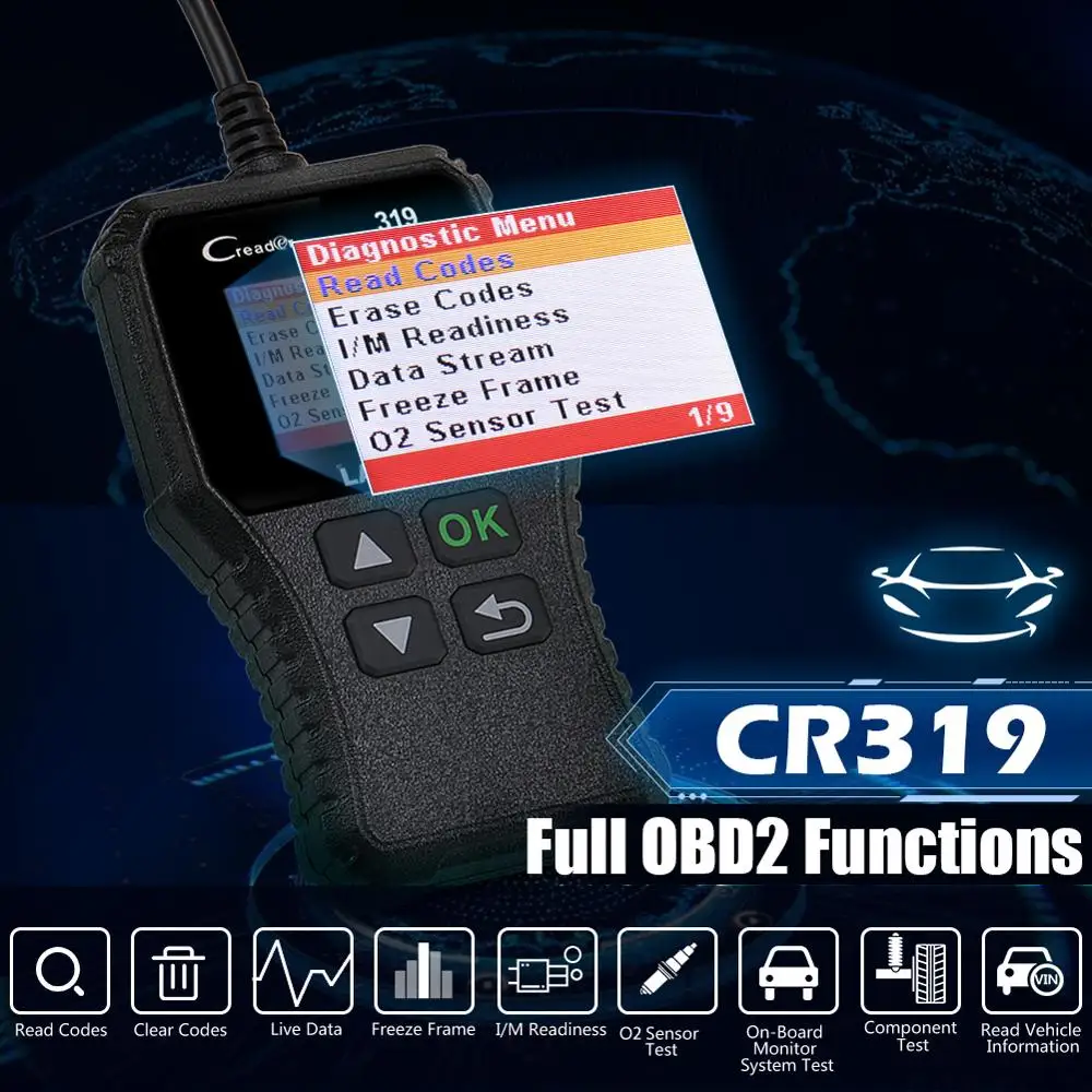 Launch Creader 319 CR319 OBD2 сканер автомобиля OBDII код считывания кода ошибки полный OBD 2