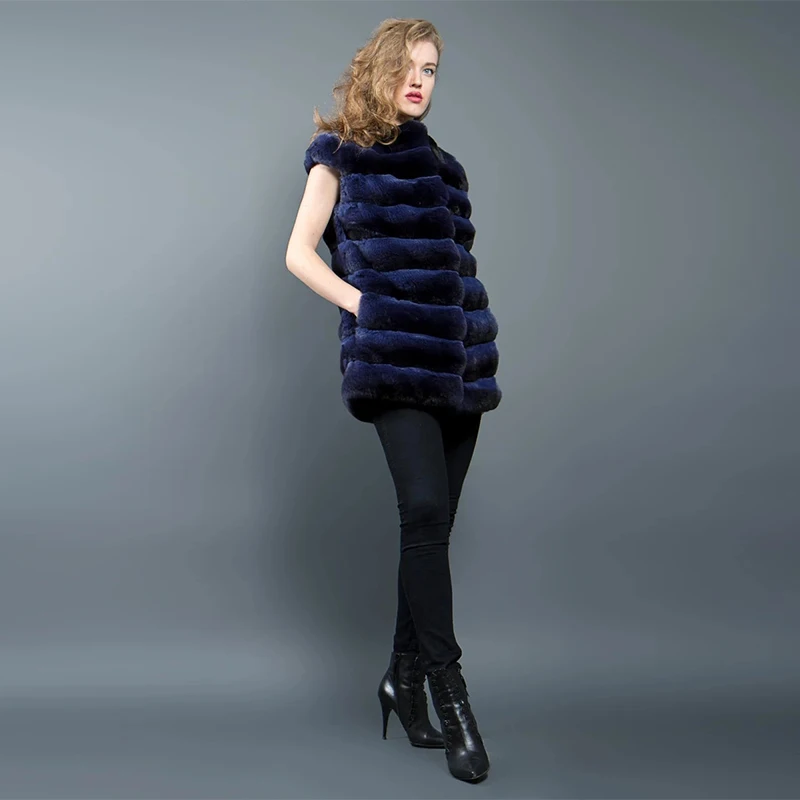 FURSARCAR 2021 Luxury Female Real Rex Rabbit Fur Coat Thick Warm Winter Women Genuine Natural Rabbit Fur Vest  Chinchilla Jacket