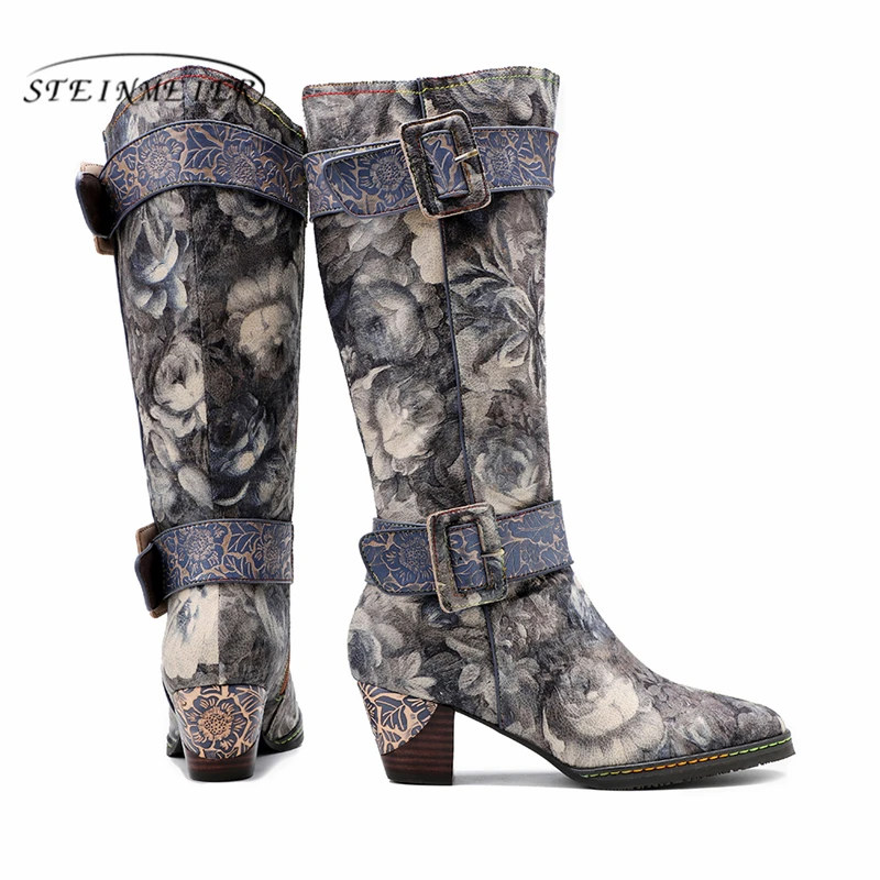 

Women Winter boots Genuine leather Ankle Boots Motorcycle Boots Leather thick heel short thick heel shoes grey Boots 2021 winter