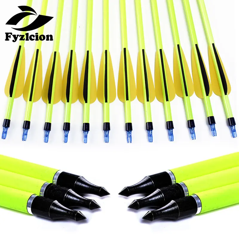 

6/12/24pcs Hunting Archery 30inch Spine500 Yellow Shaft Carbon Arrow Replaceable Arrow Bolts For Recurve/composite bow