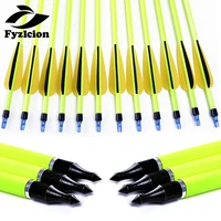 61224pcs hunting archery 30inch spine500 yellow shaft carbon arrow replaceable arrow bolts for recurvecomposite bow