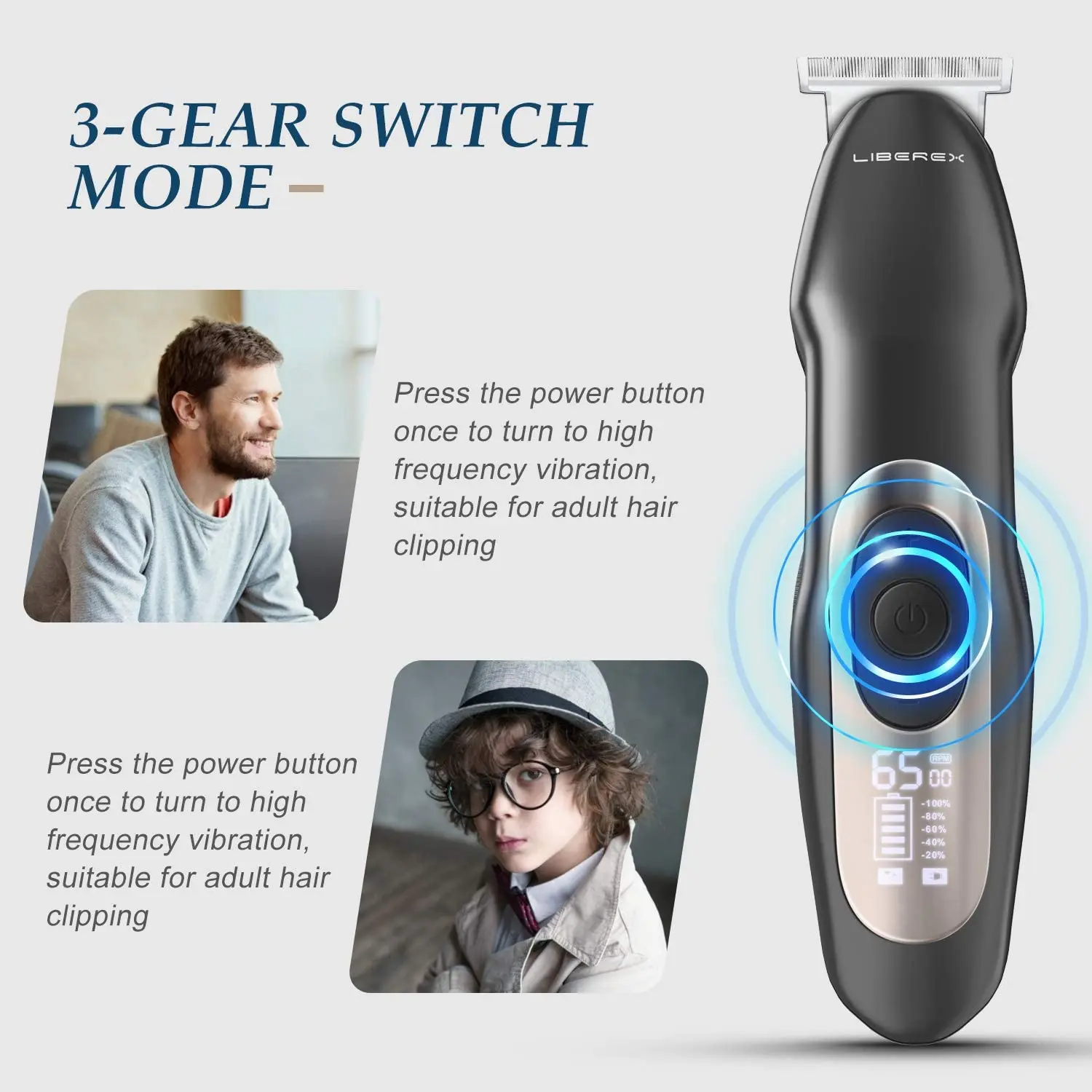 

Liberex Cordless Hair Clippers Cutter Kit IPX7 Waterproof Electric Beard Grooming Trimmer 3 Speeds T-Blade Detailer for Men Kids