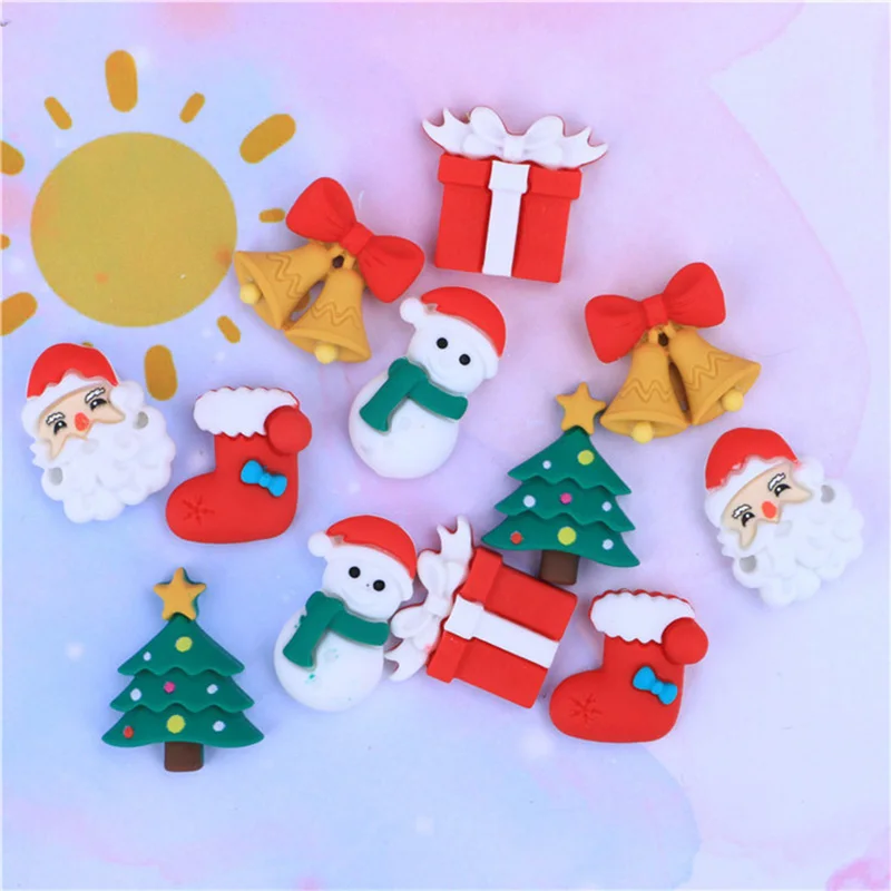 

10 шт. рождественские украшения, кабошон с плоской задней стороной, кавайный снеговик, Санта-Клаус, подарок, скрапбукинг, поделки, «сделай сам...