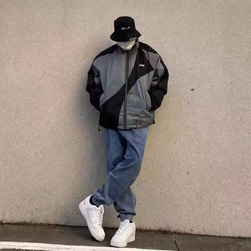 Men's Jacket American Stitching Standing Collar Winter Men's Clothing Loose And Thick Men's Cotton Clothing Trendy Menswear