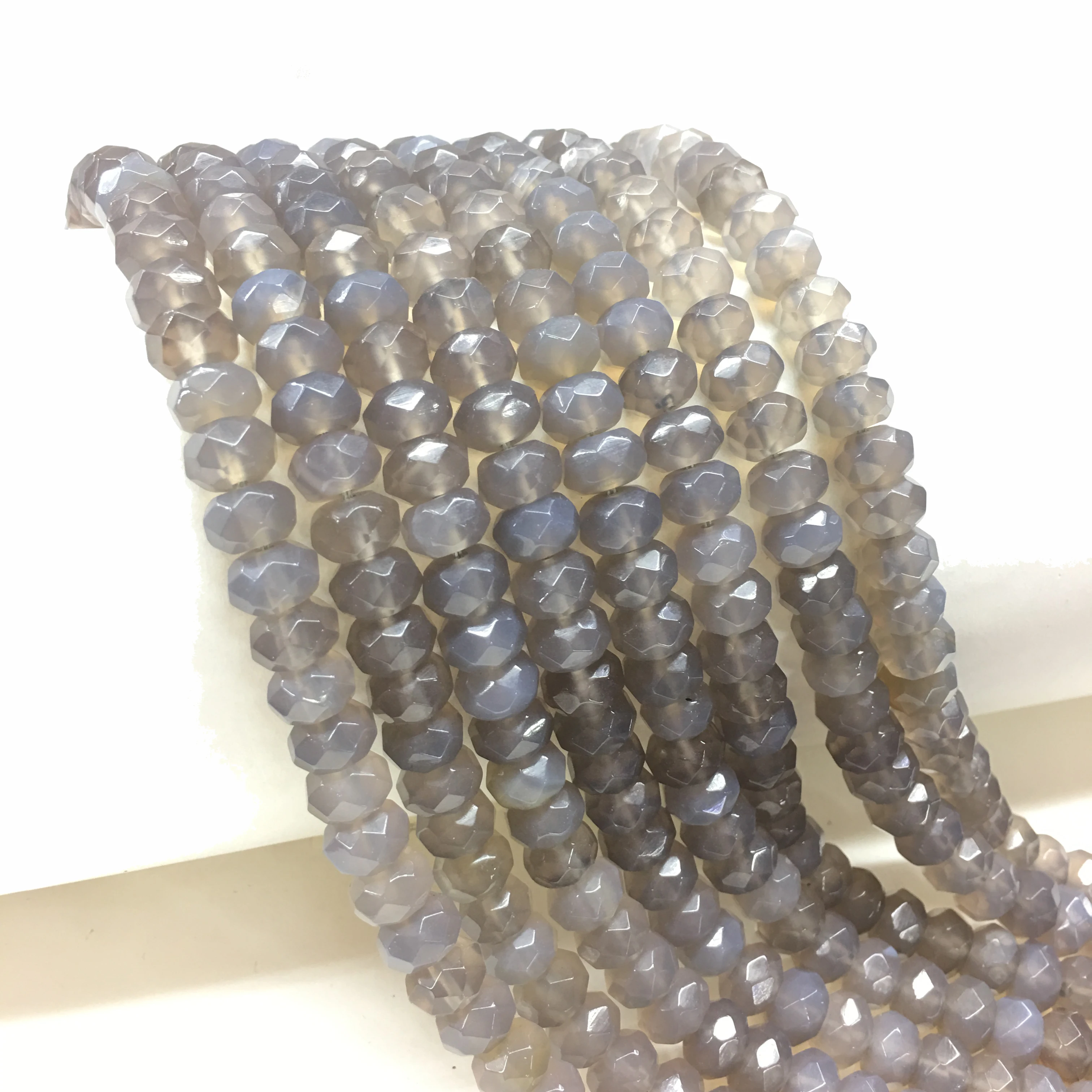 Заводская цена натуральный камень Серый агат граненые Рондель свободные бусины