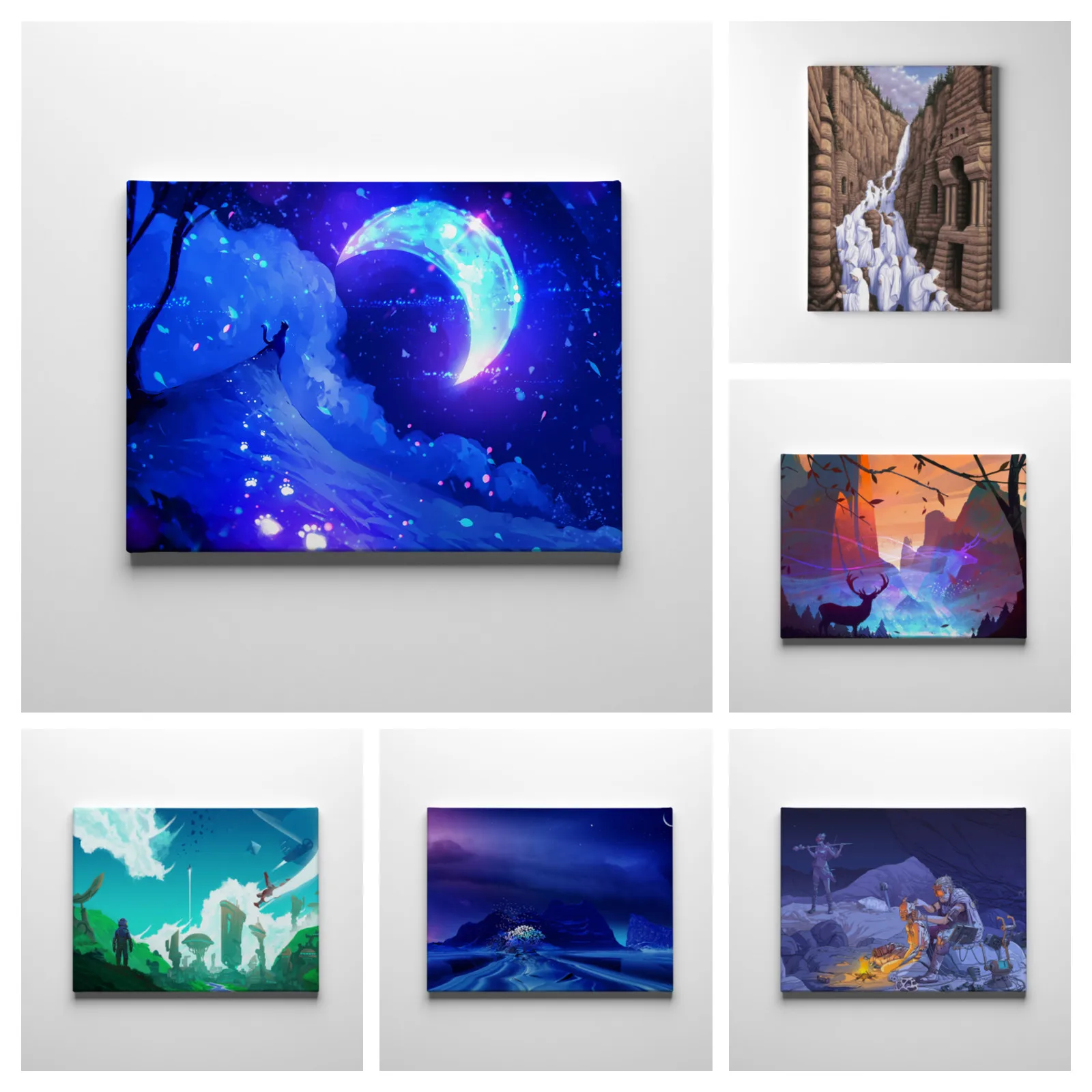 

Anime Trippy Hippie Printed Canvas Wood Framed Wall Art Hanging Decor Poster