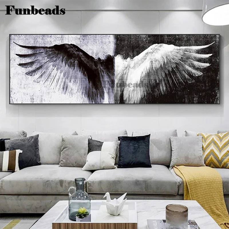 

Полная квадратная круглая Алмазная вышивка черно-белые винтажные Крылья Ангела DIY алмазная живопись вышивка крестиком Мозаика FF5936