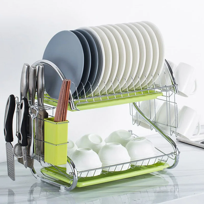 large dish drying rack cup drainer 2 tier strainer holder tray stainless steel kitchen accessories organizador de cocina free global shipping