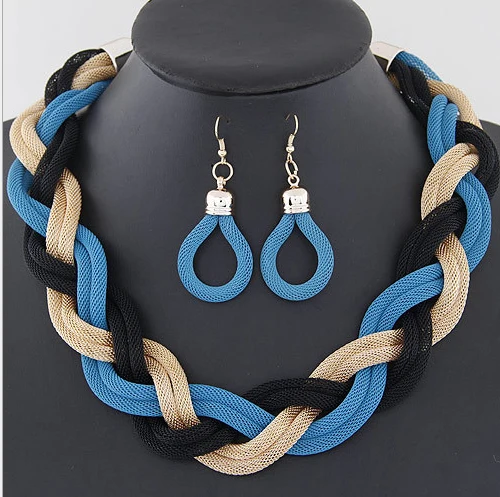 

JKJ 5 Pairs European and American Trend Exaggeration Hand-made Twist Metal Thick Chain Big Brand Necklace Earring Set Chain Set