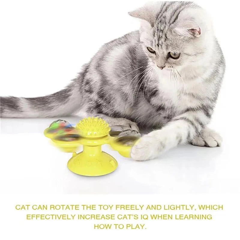 

Windmill Toys for Cat Puzzle Whirling Turntable with Brush Cat Play Game Toys Windmill Kitten Interactive Toys Pet Supplies