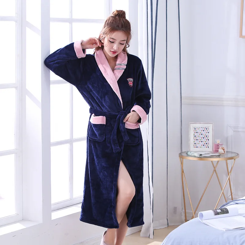 

Lovers Winter Thicken Warm Flannel Long Bathrobe Couples Bath Robe Night Dressing Gown Men Nightgown