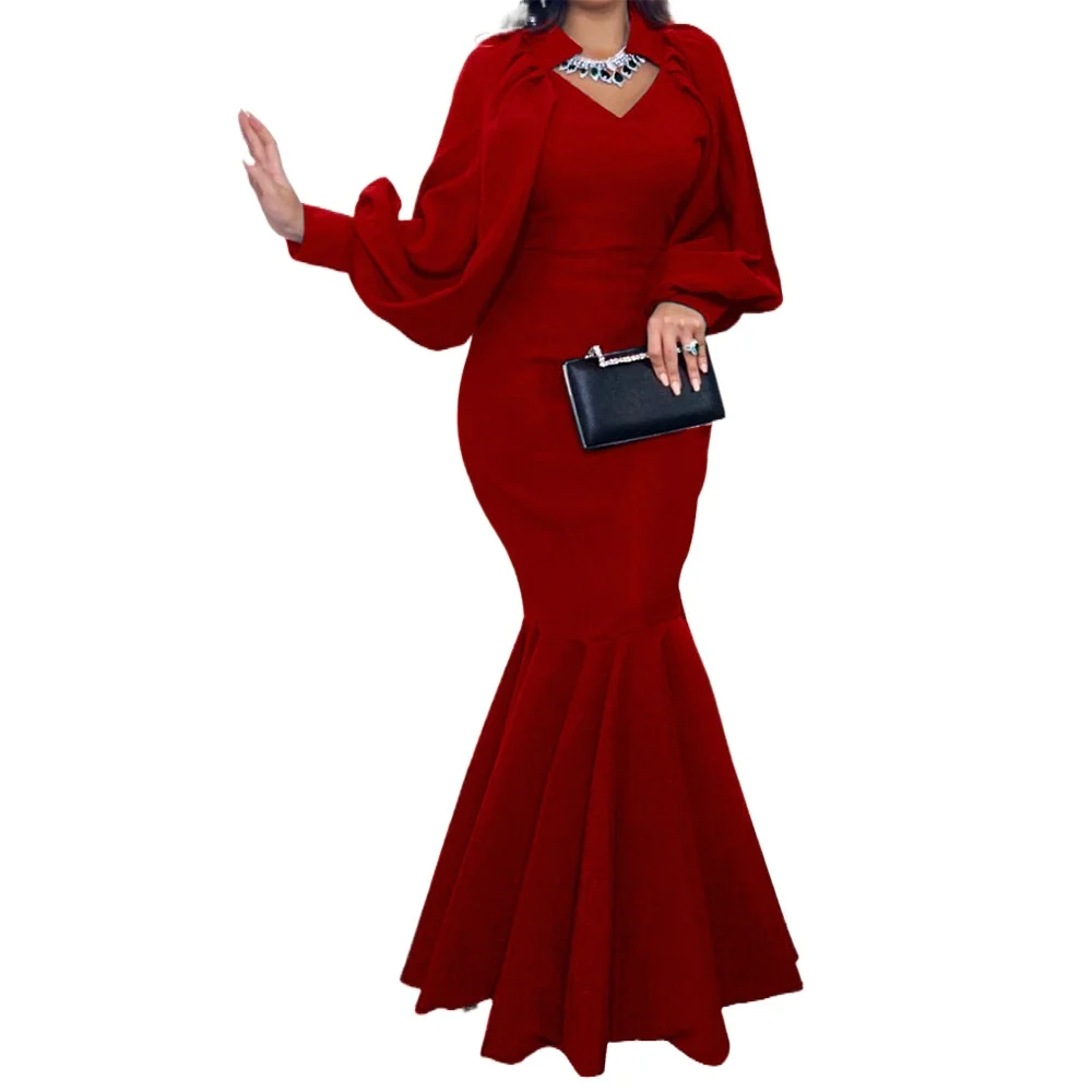 

Элегантное праздничное платье для женщин EA Femme в африканском стиле, с буффами на рукавах, размера плюс 3XL синий и красный цвета сексуальные п...