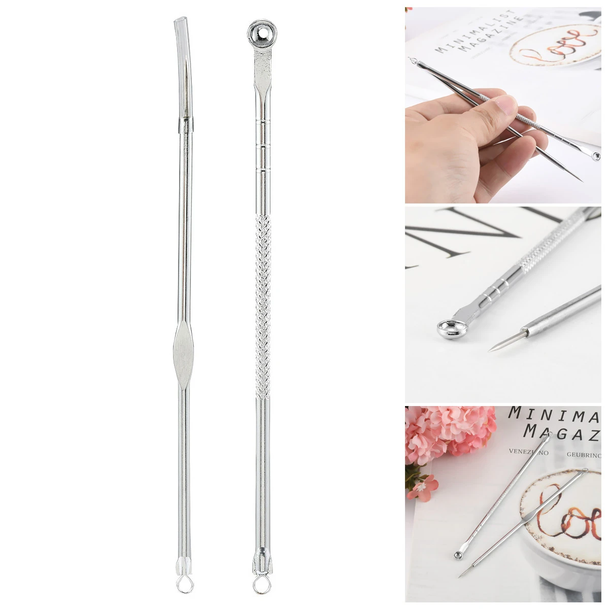 

2Pcs Double Side Blackheads Acne Remover Tool Set Facial Pimple Comedone Needle Extractor Professional Facial Skin Care Cleanser