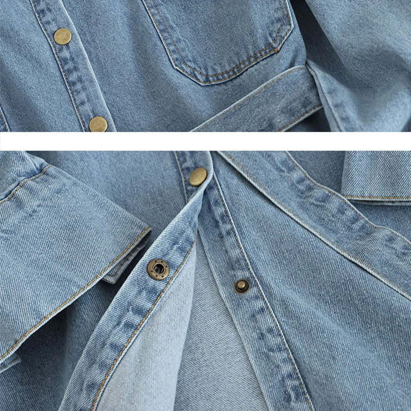 

Spring Autumn Women Denim Jacket Casual Long Sleeve Single Breasted Outerwear Vintage Lapel Blue/Black Denim Jacket With Belt