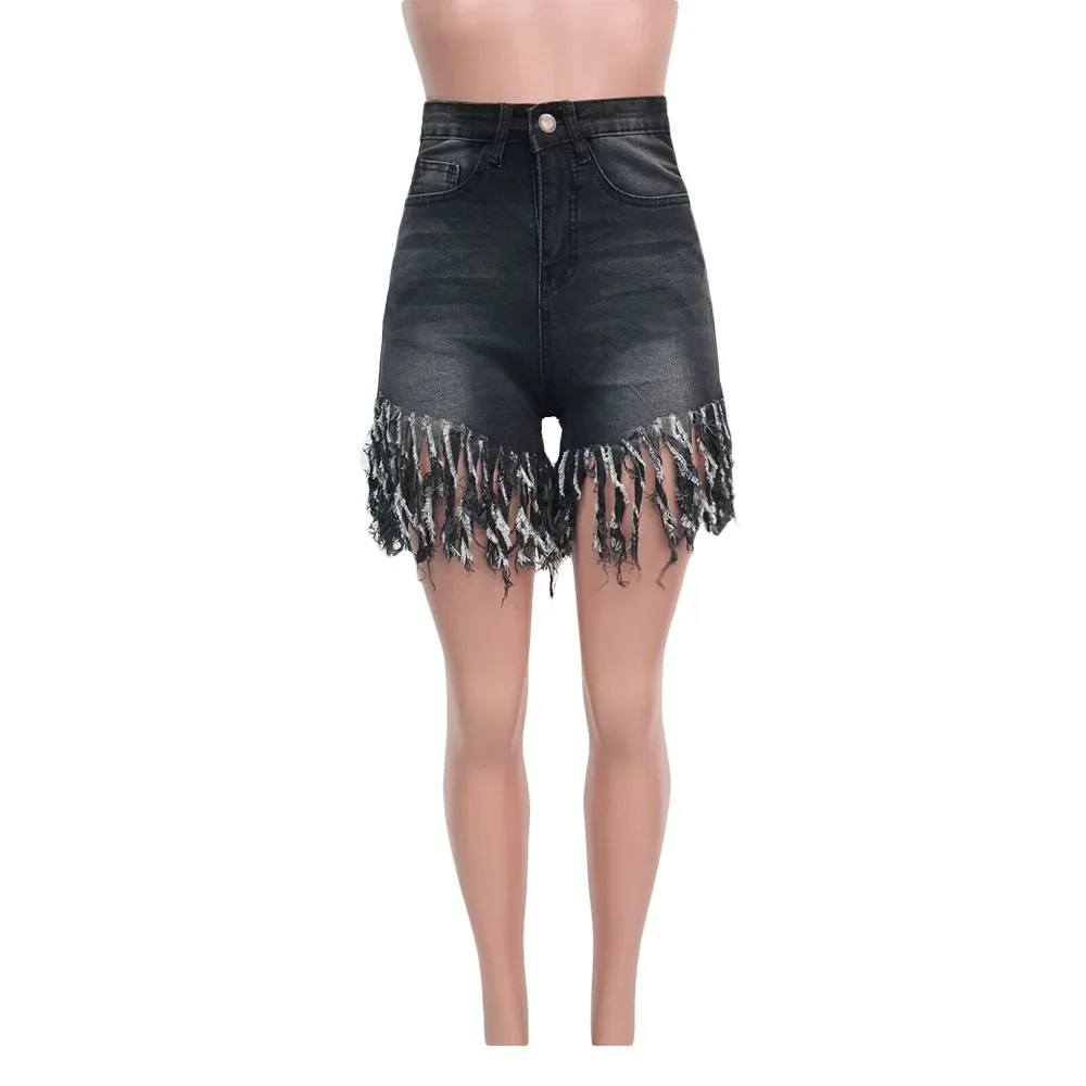 black jeans HAOYUAN, камуфляжные, размера плюс, с кисточками, джинсовые шорты для женщин, эластичные, высокая талия, Rave, короткие джинсы, летняя уличная одежда, неоновые, повседневные, байкерские шорты - Цвет: black jeans