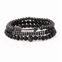 new fashion natural stone matte onyx cz pave arrow ball charm beads elastic bracelet set for men